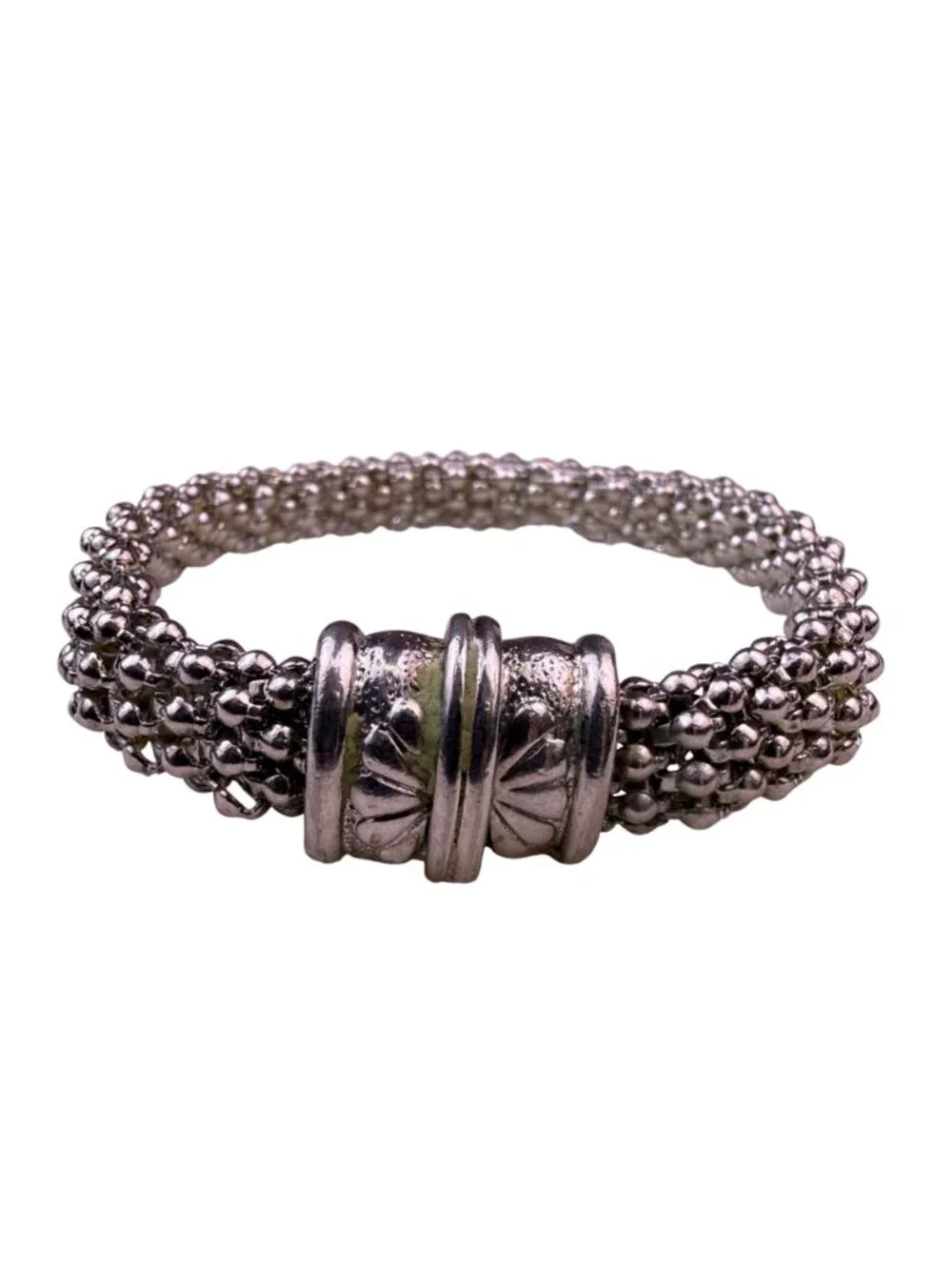 Vintage Womens Silver Tone Mesh Bracelet Adjustable Handmade Retro Style